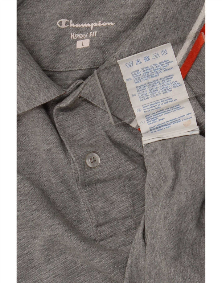 Camisa polo masculina Champion Heritage Fit grande algodão cinza