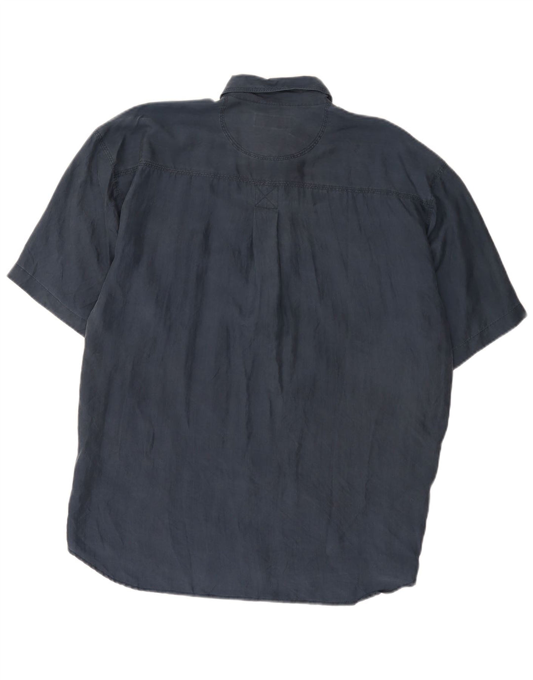 Camisa masculina vintage de manga curta grande seda azul marinho