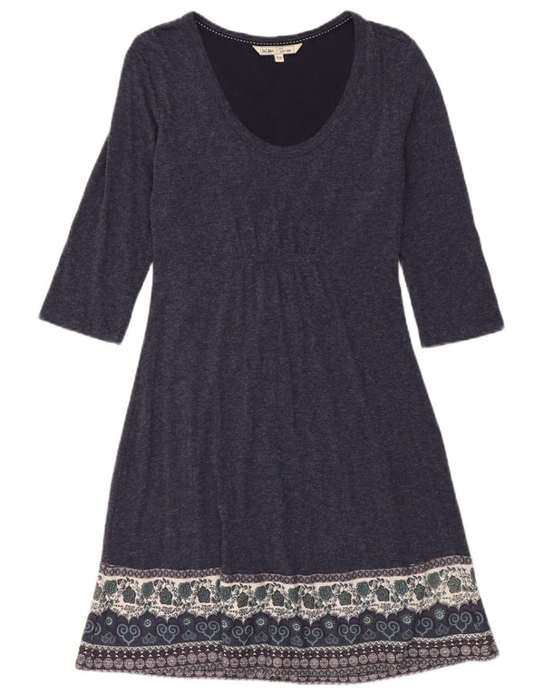 Vestido feminino Fat Face evasê UK 10 pequeno azul marinho floral boêmio