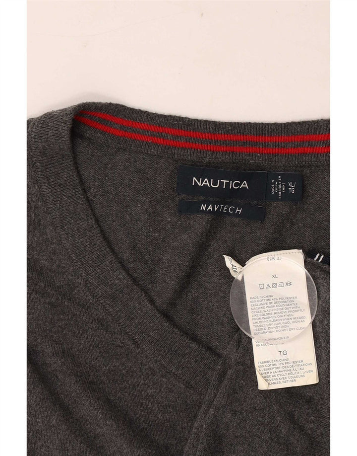 Nautica Suéter masculino Navtech com decote em V XL algodão cinza