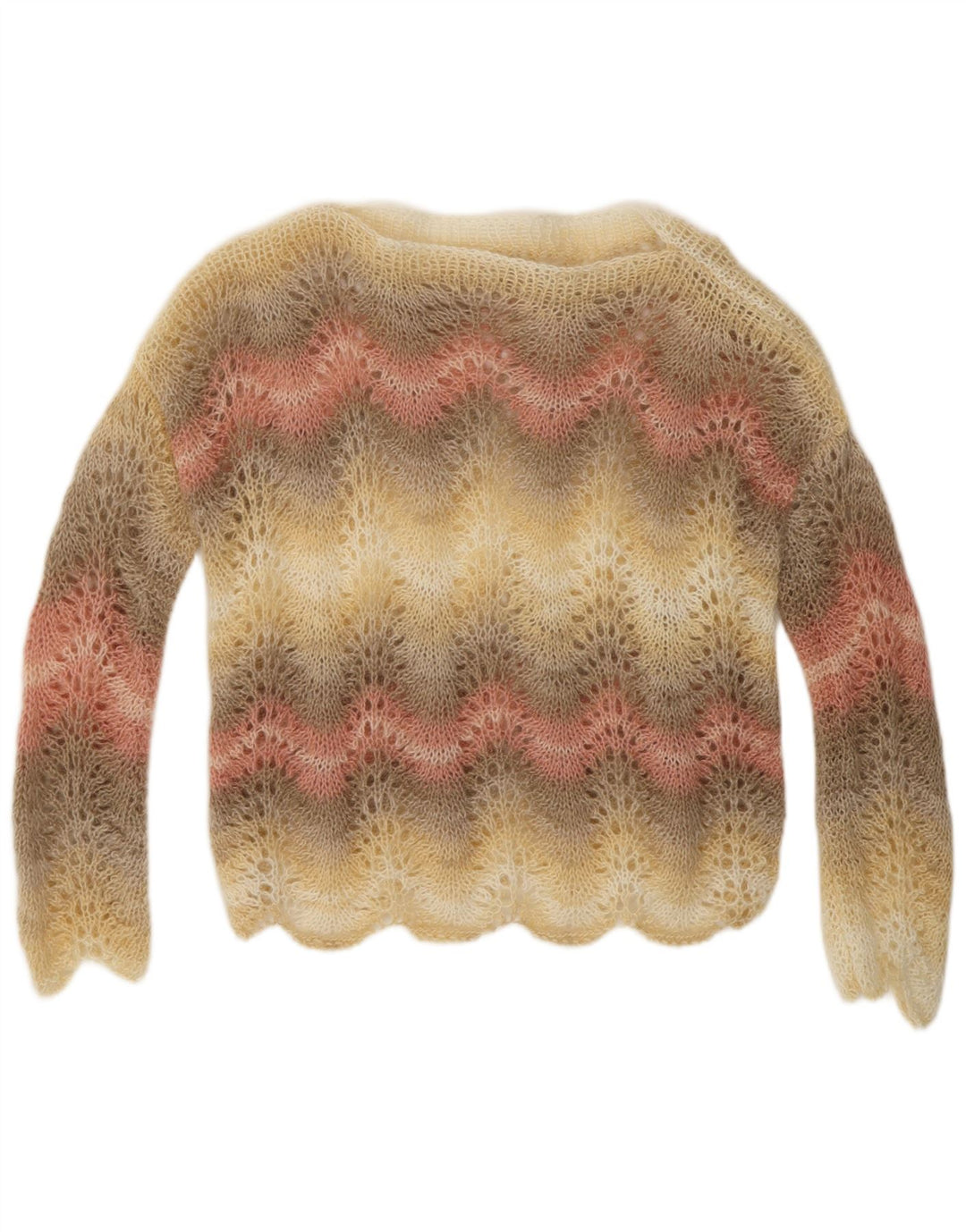 Suéter feminino VINTAGE com gola canoa UK 14 listrado médio multicolorido