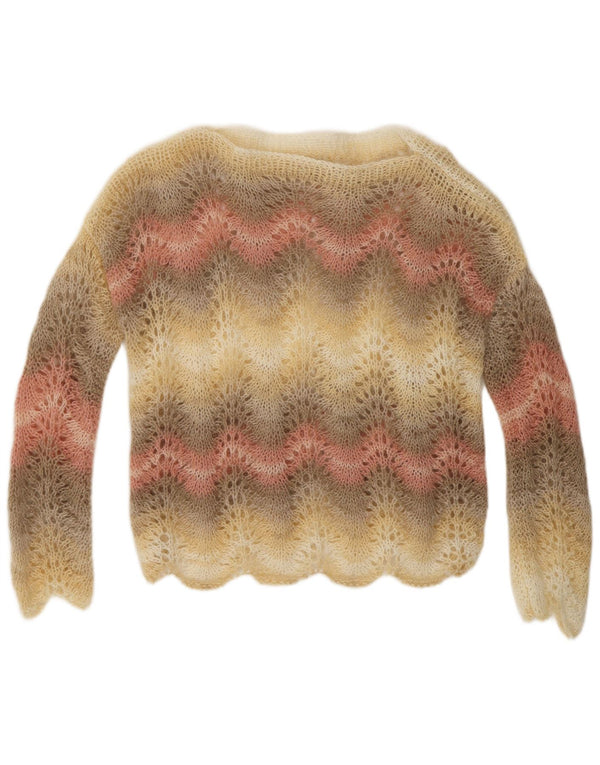 Suéter feminino VINTAGE com gola canoa UK 14 listrado médio multicolorido