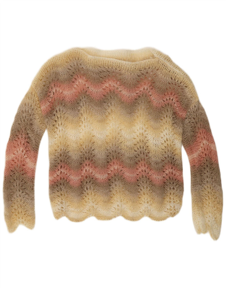 Suéter feminino VINTAGE com gola canoa UK 14 listrado médio multicolorido