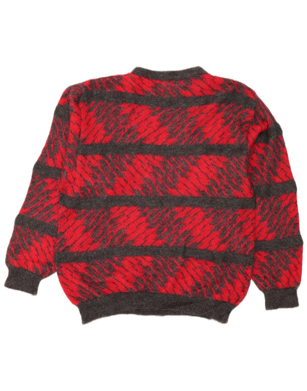 Suéter vintage masculino com gola redonda grande listrado vermelho