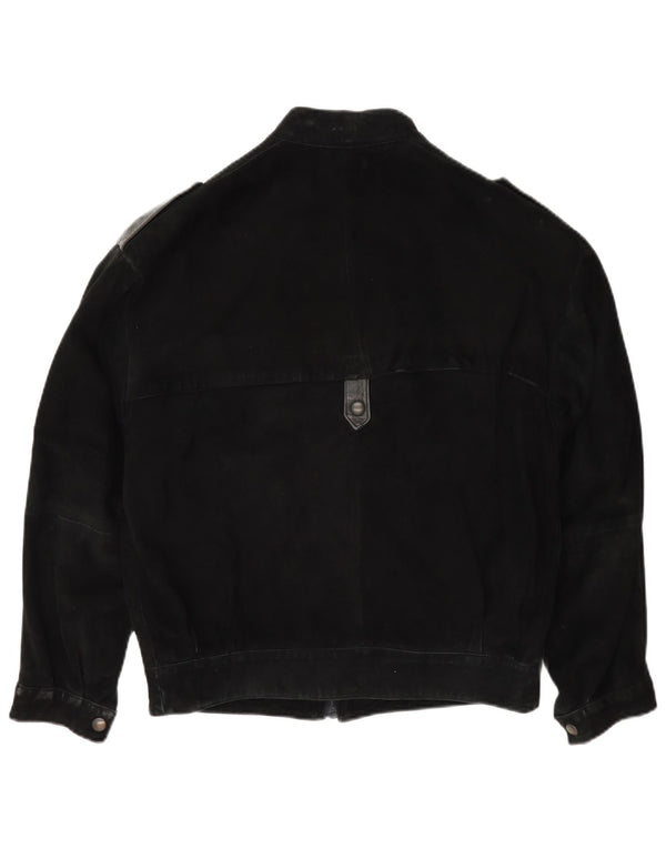 Jaqueta bomber de camurça militar masculina vintage IT 46 pequena preta