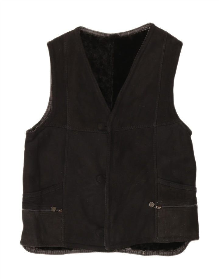 Colete Sherpa Vintage Feminino UK 14 Grande Preto
