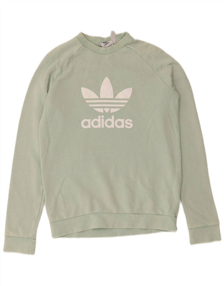 Adidas Mens Graphic Moletom Jumper Pequeno Algodão Turquesa