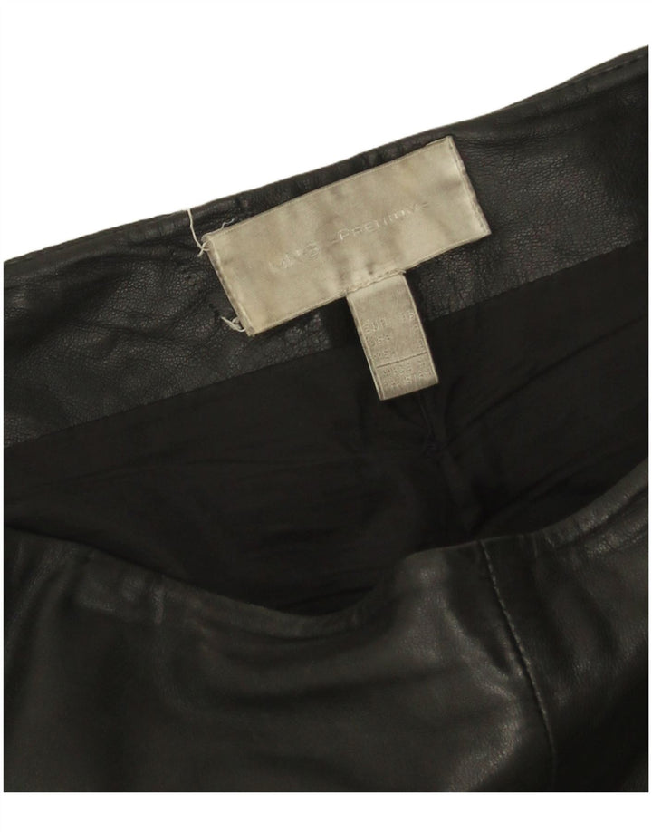 Calça feminina de couro slim Mango UE 36 pequena W24 L27 couro preto