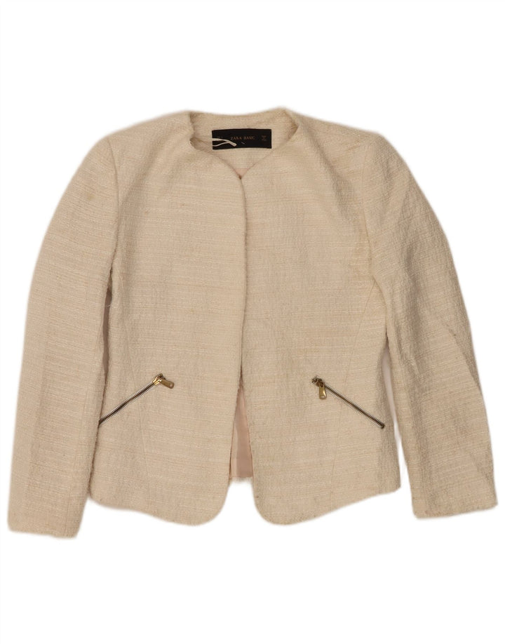 Zara Womens Open Blazer Jacket UK 10 Pequeno Off White Poliacrílico