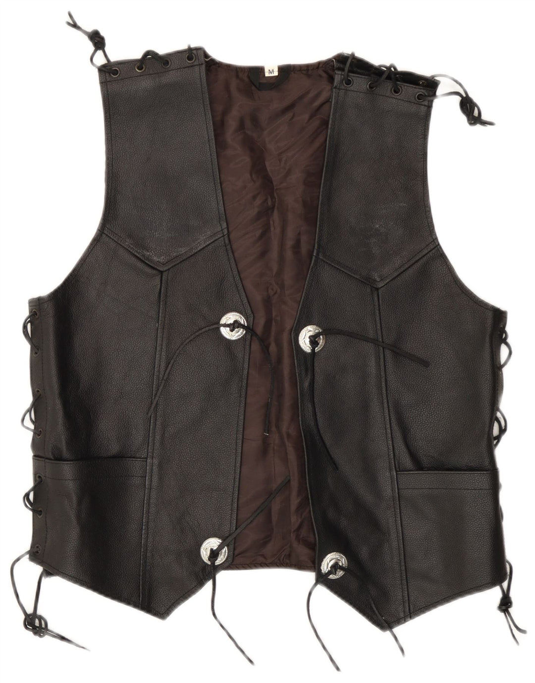 Colete de couro masculino vintage médio preto motociclista