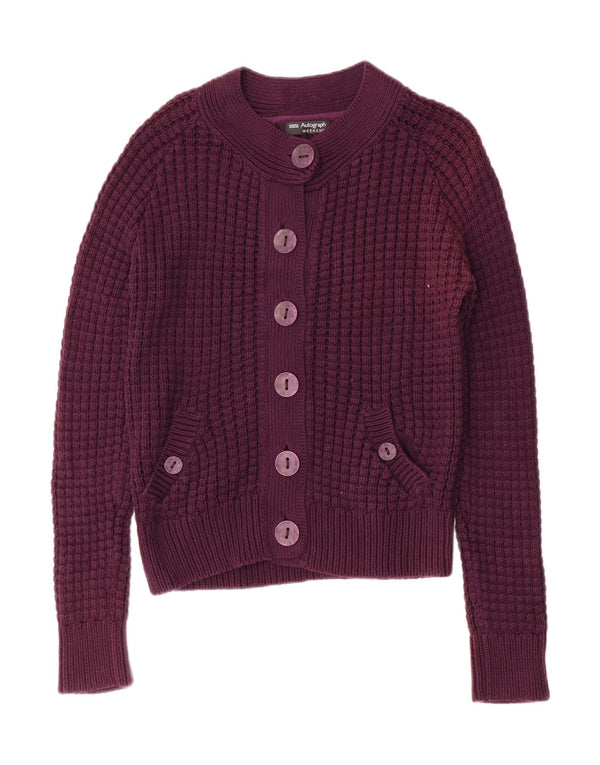 Suéter feminino Marks & Spencer Autograph Cardigan Reino Unido 14 grande algodão roxo