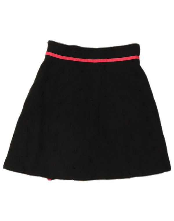 Saia feminina Karen Millen com babados UK 8 pequena W26 algodão geométrico preto