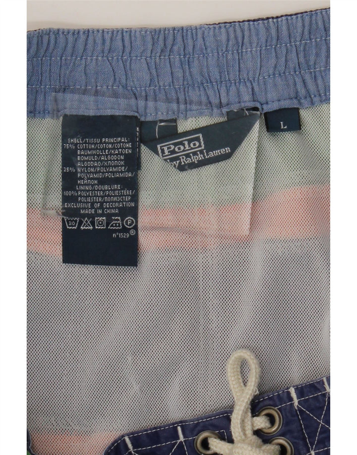 POLO RALPH LAUREN Shorts de natação masculino gráfico grande algodão listrado verde