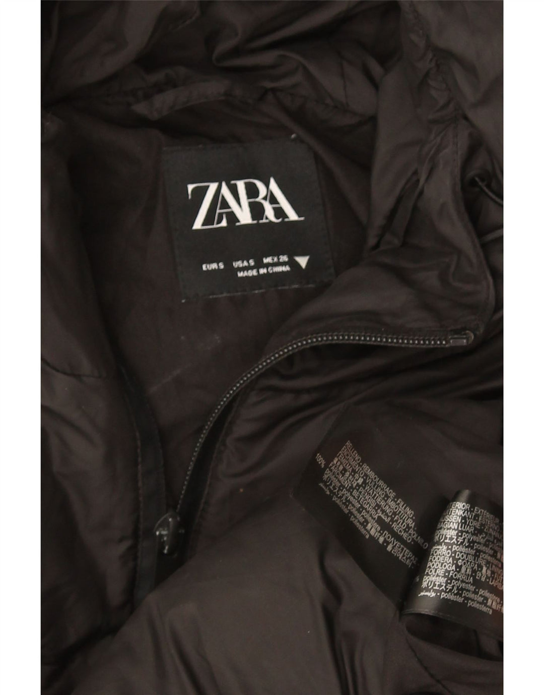Zara Womens Crop Hooded Oversized Jaqueta Acolchoada Reino Unido 10 Pequeno Poliéster Preto