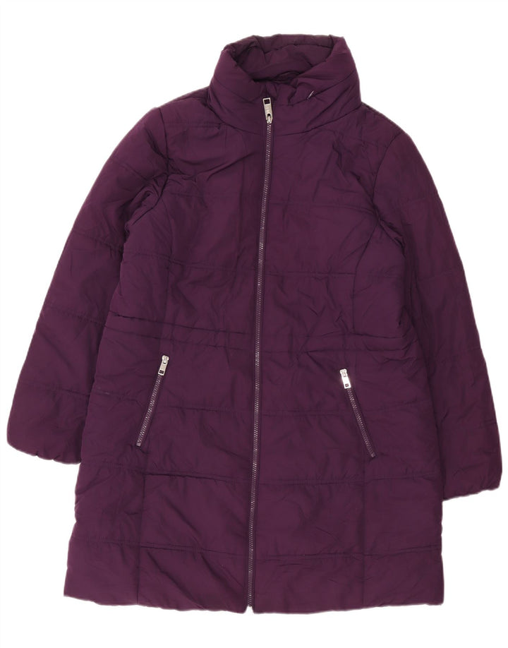 Casaco acolchoado com capuz feminino Marks & Spencer Reino Unido 16 grande poliéster roxo