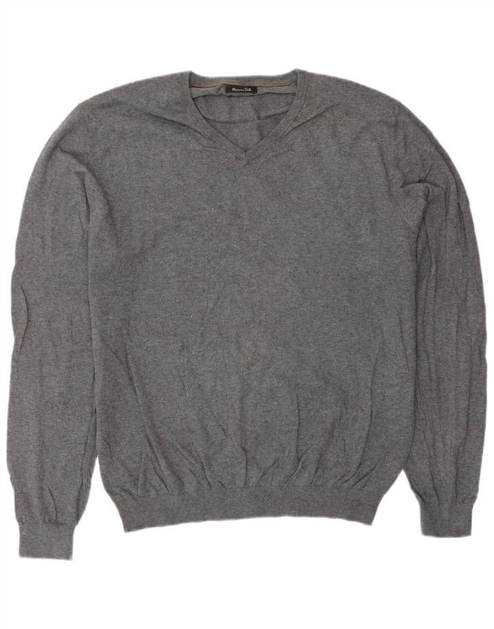 Suéter masculino Massimo Dutti com decote em V XL algodão cinza