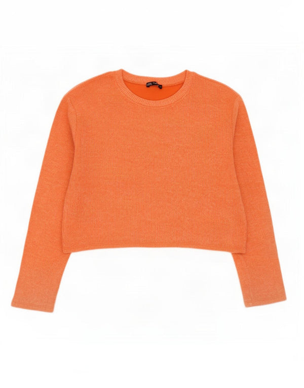 Zara Womens Crop Top Manga Longa Reino Unido 14 Médio Laranja