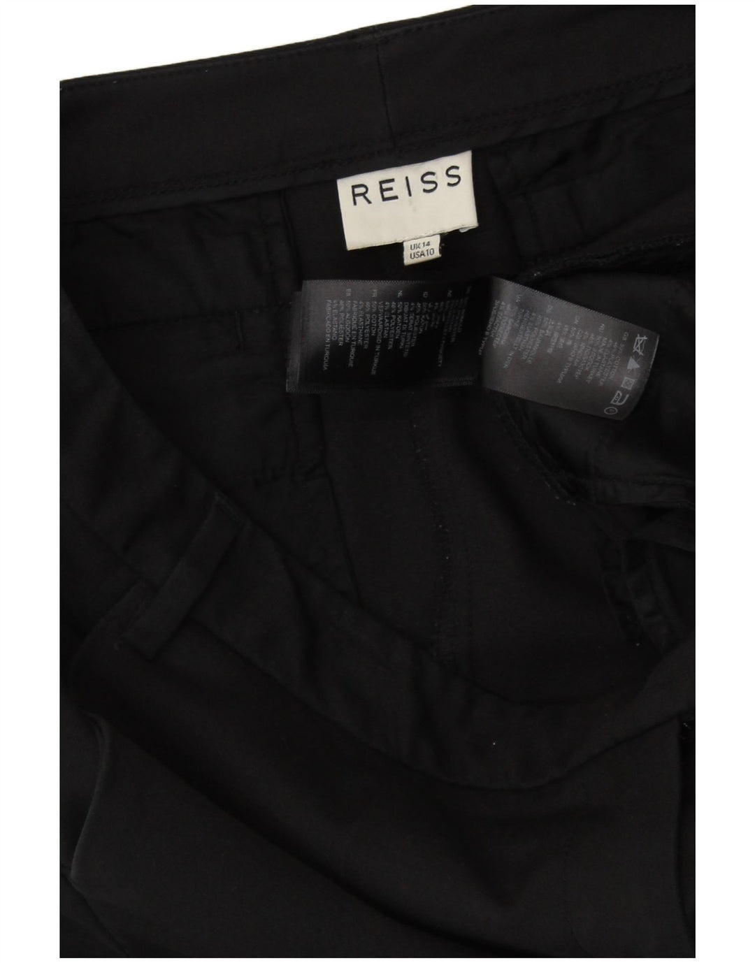 Calça feminina REISS Slim Suit UK 14 grande W33 L27 algodão preto