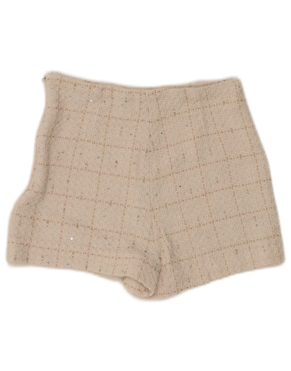 ZARA Shorts feminino casual de cintura alta XS W24 Off White Check
