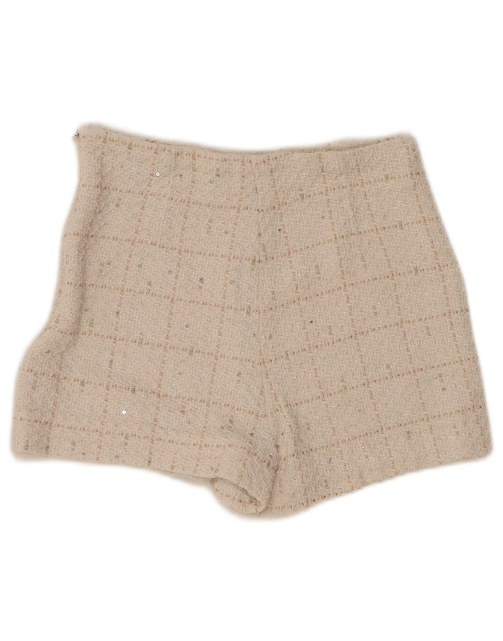 ZARA Shorts feminino casual de cintura alta XS W24 Off White Check