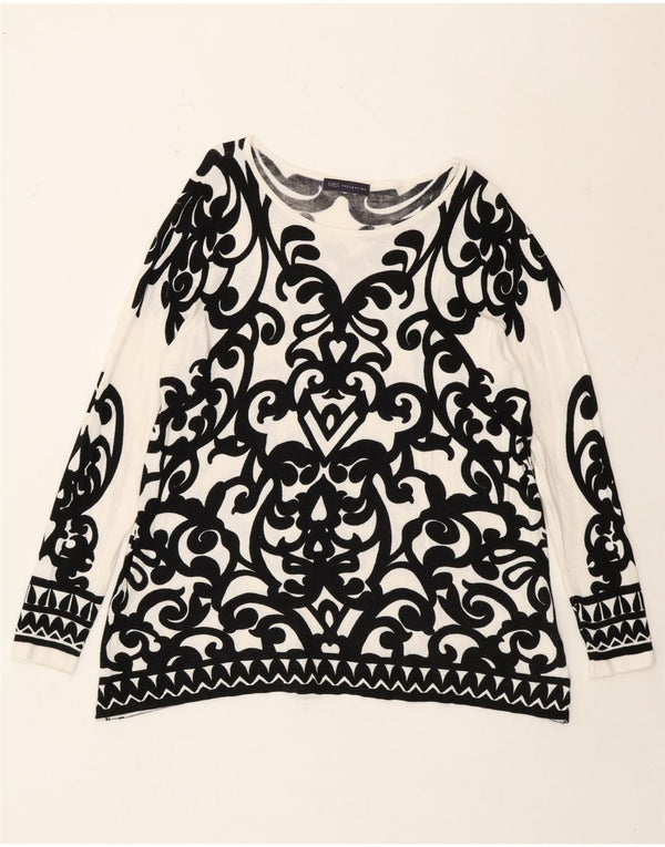 Top feminino Marks & Spencer manga comprida Reino Unido 16 grande viscose paisley branca