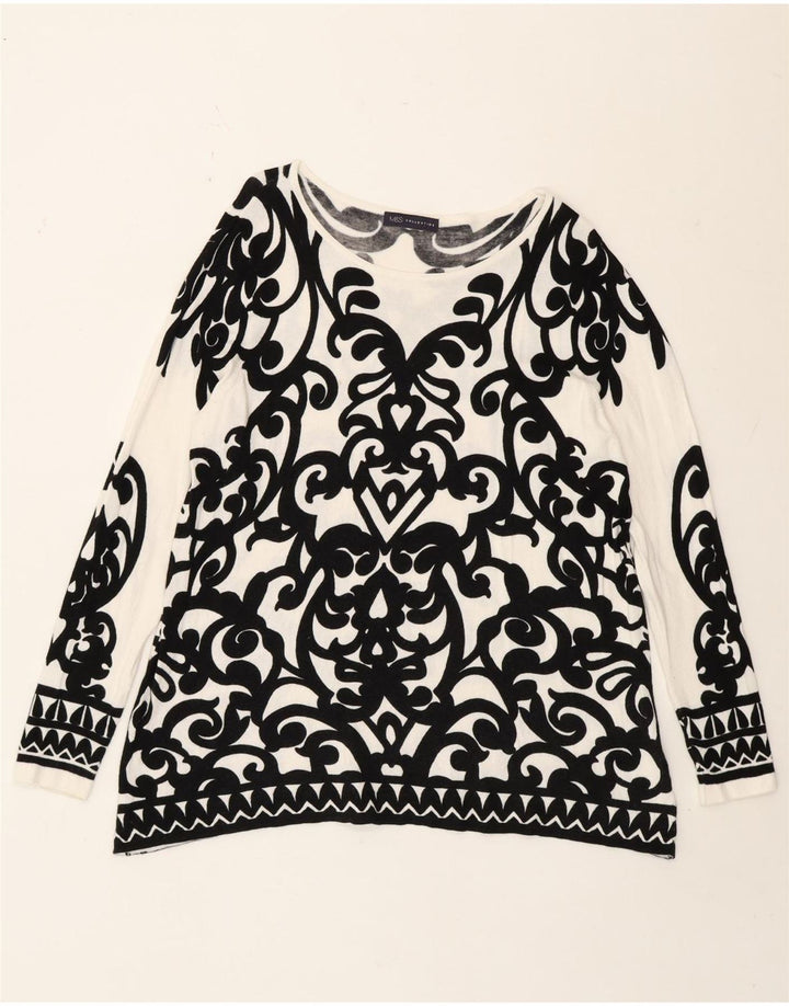 Top feminino Marks & Spencer manga comprida Reino Unido 16 grande viscose paisley branca