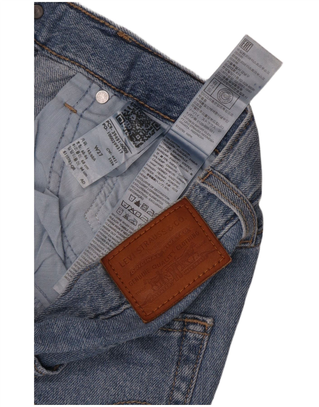 Shorts jeans feminino de cintura alta Levi's W27 pequeno algodão azul