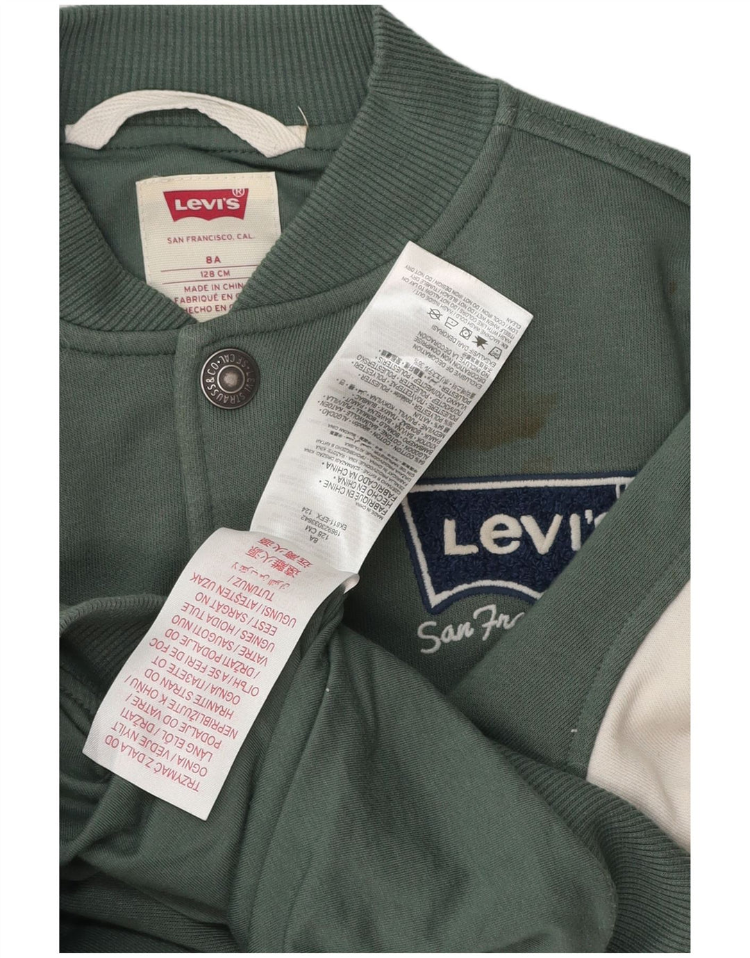 Jaqueta Levi's Boys Graphic Varsity 7-8 anos verde algodão colorblock
