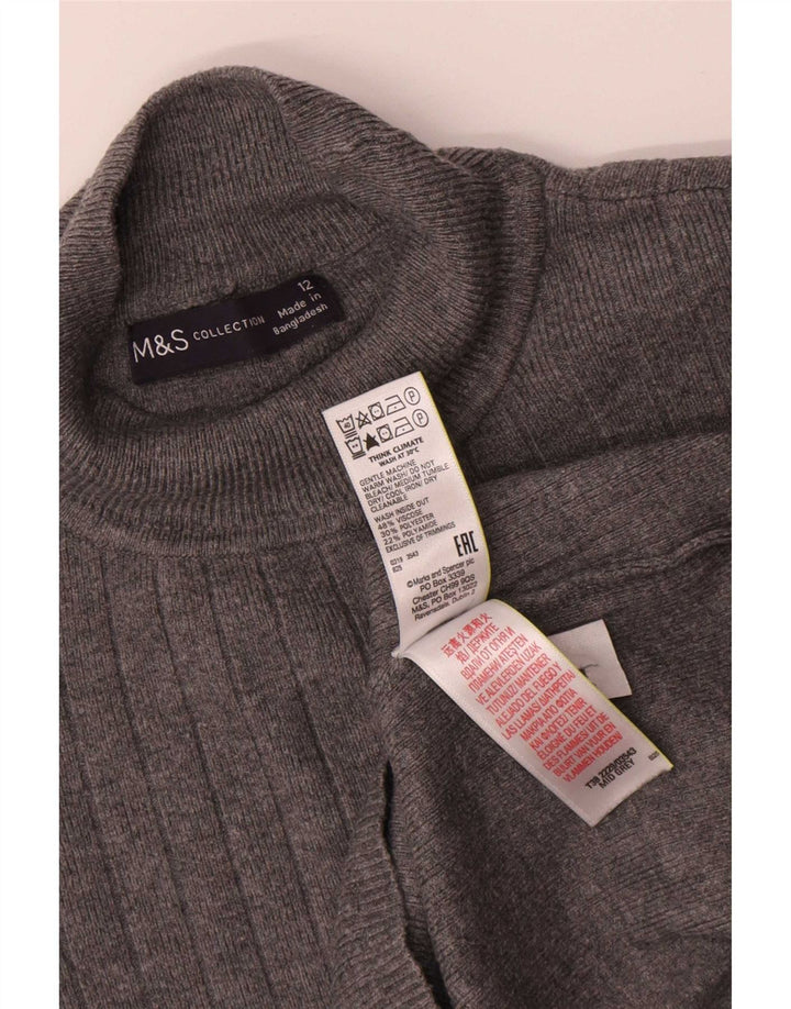 Suéter feminino Marks & Spencer com gola tartaruga Reino Unido 12 viscose cinza médio