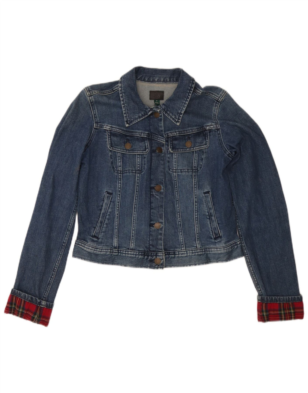 Jaqueta jeans feminina Ralph Lauren UK 12 algodão xadrez azul médio