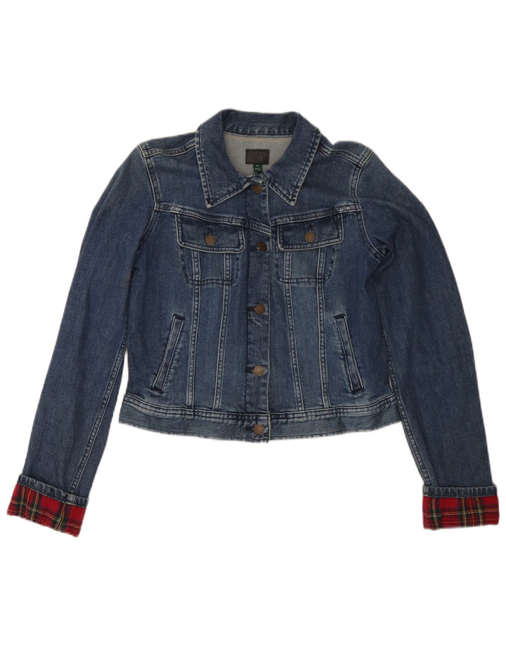 Jaqueta jeans feminina Ralph Lauren UK 12 algodão xadrez azul médio
