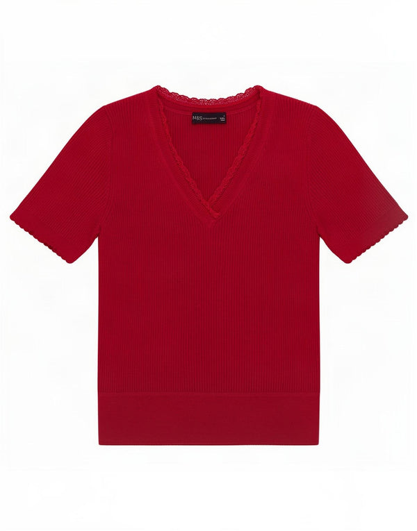 Camiseta feminina Marks & Spencer UK 10 pequena acrílica vermelha