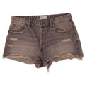 Zara Shorts jeans feminino desgastado UE 42 grande W32 algodão cinza