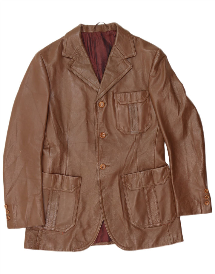 Jaqueta blazer masculina vintage de couro com 3 botões UE 50 grande camurça marrom