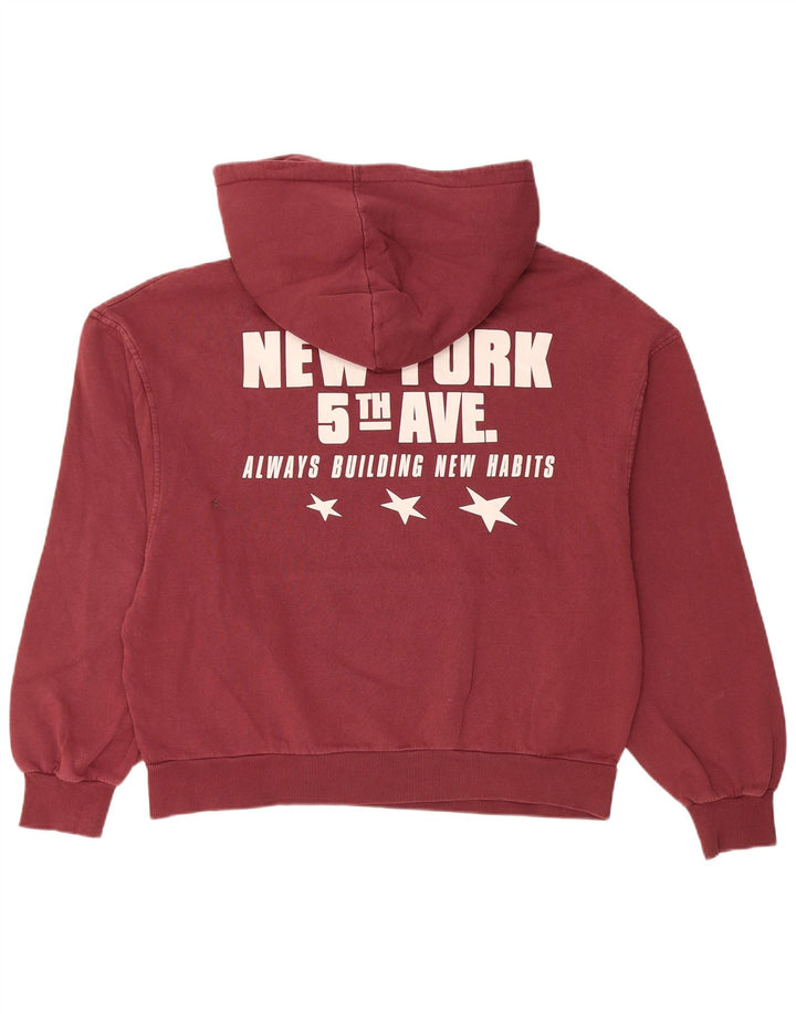 Pulôver feminino com capuz grande gráfico Pull & Bear Reino Unido 14 médio Borgonha