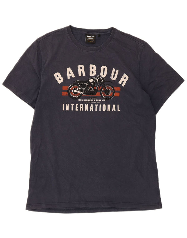 Barbour Mens Tailored Fit Graphic T-Shirt Top Grande Algodão Azul Marinho