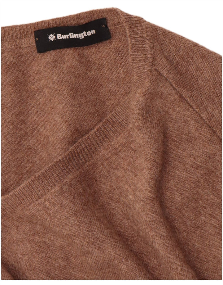 Suéter masculino Burlington com decote em V grande lã virgem marrom