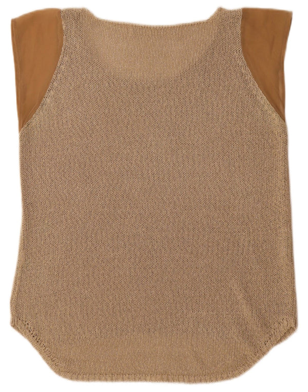 Blusa feminina de malha Zara UK 16 grande bege colorblock acrílico