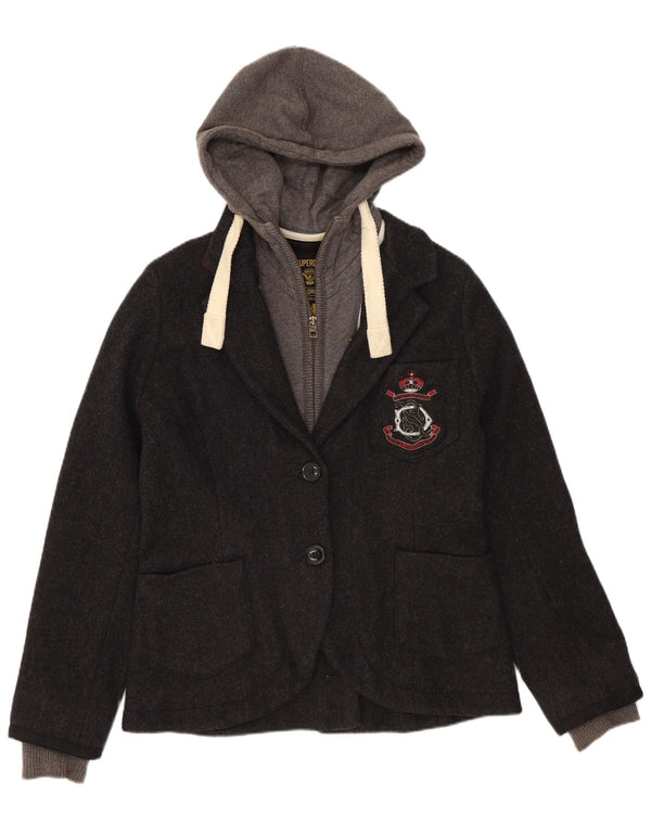 Jaqueta Blazer com capuz de 2 botões Superdry para meninas 11-12 anos Lã cinza médio