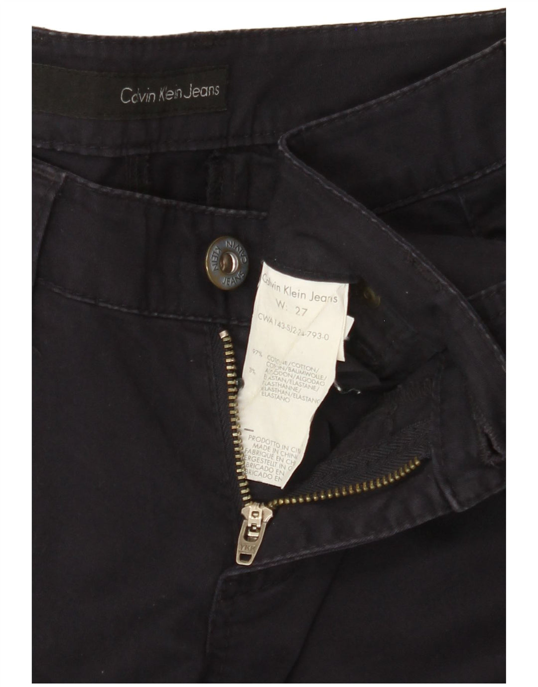 CALVIN KLEIN Calça feminina justa cortada W27 L25 algodão azul marinho