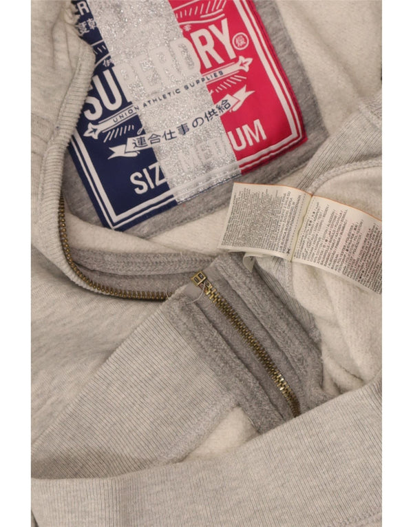 Suéter feminino Superdry com capuz e zíper gráfico UK 12 algodão cinza médio
