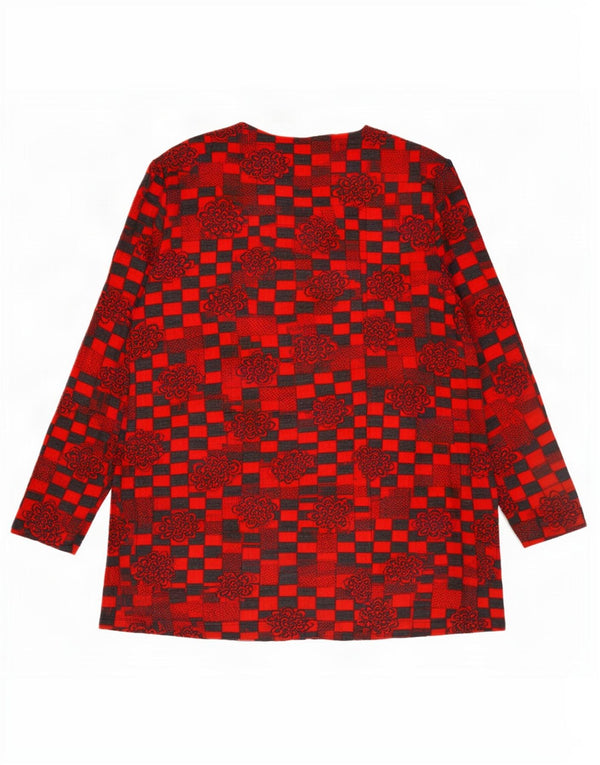 Suéter Cardigan Feminino Vintage Reino Unido 18 XL Vermelho Geométrico