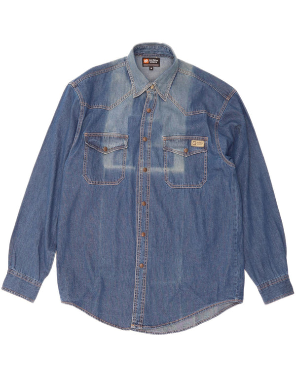 Lotto Mens Workwear Acid Wash Denim Camisa Algodão Azul Médio