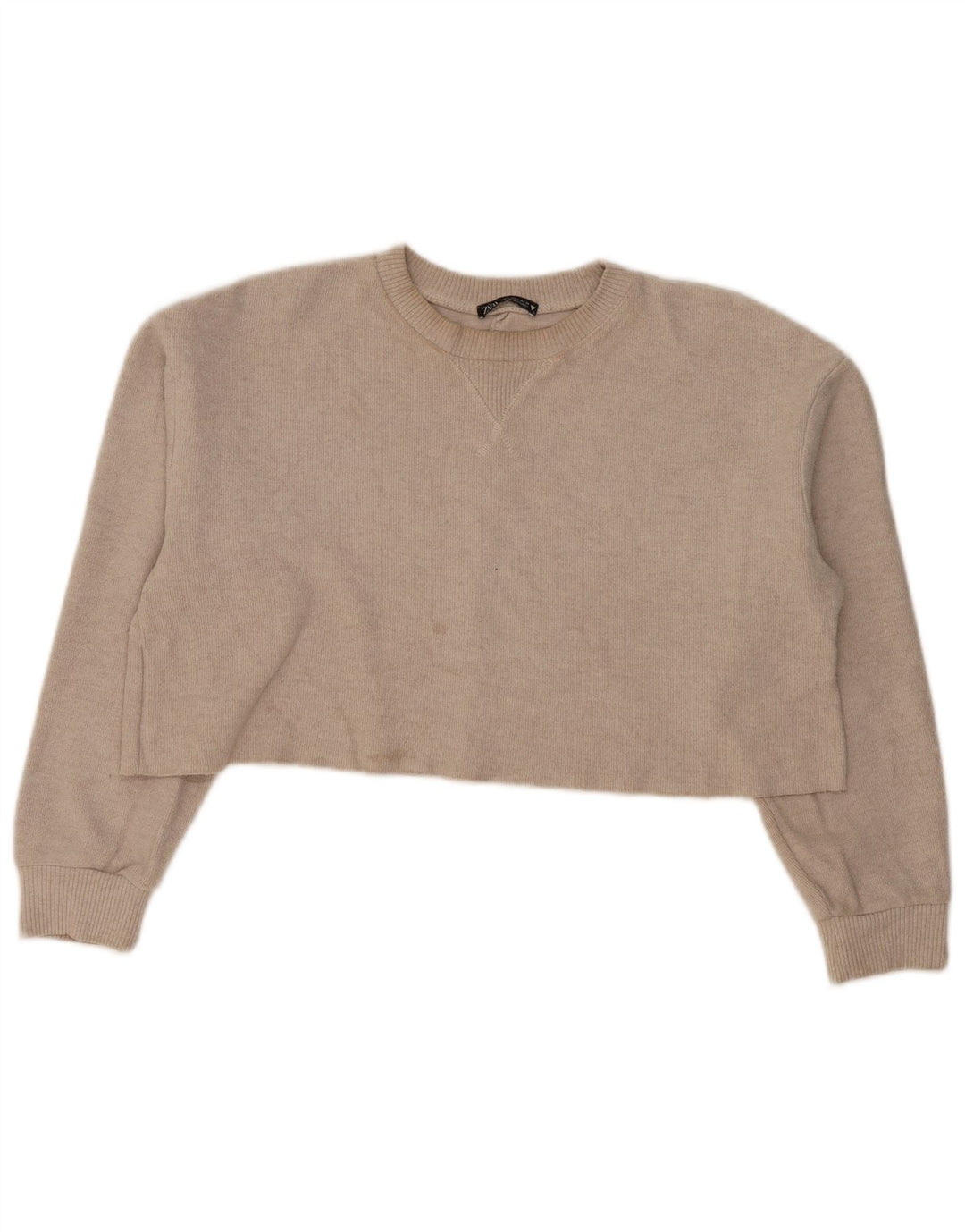 Zara Womens Crop Oversized Sweatshirt Jumper Reino Unido 16 Grande Poliéster Bege