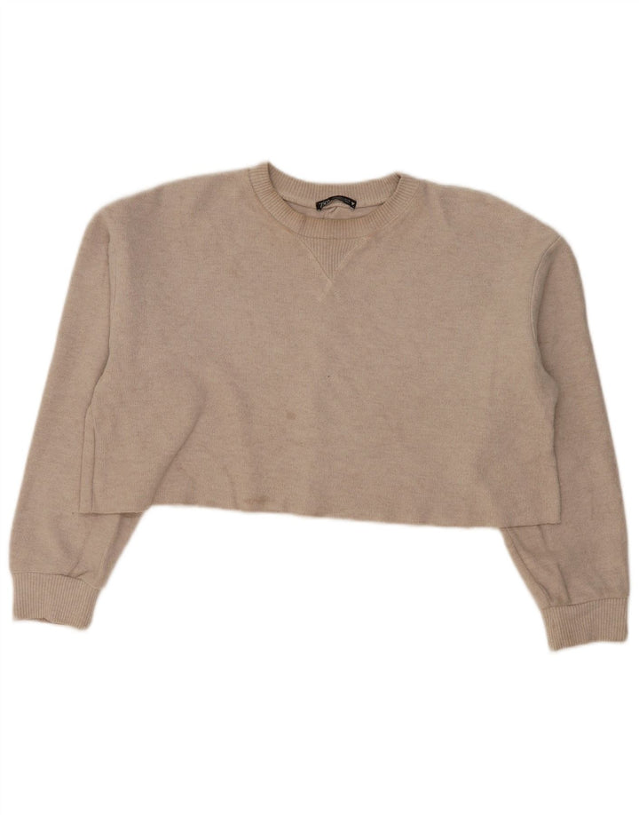 Zara Womens Crop Oversized Sweatshirt Jumper Reino Unido 16 Grande Poliéster Bege