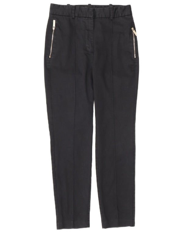 Calça feminina Zara cintura alta slim casual pequena W26 L26 algodão preto