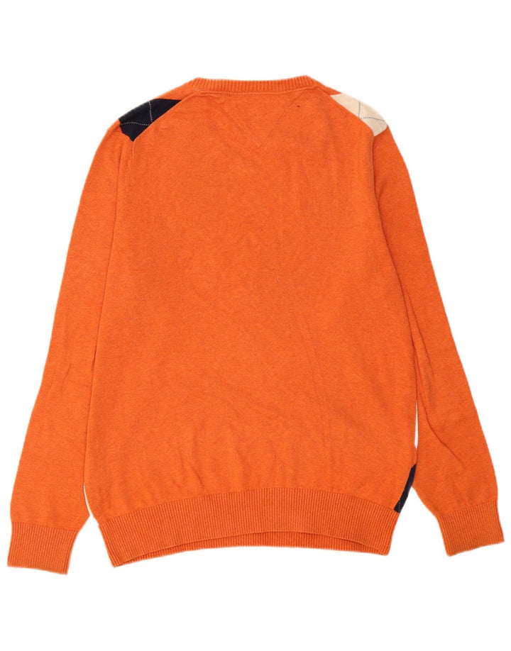 Suéter masculino Tommy Hilfiger com decote em V médio laranja argyle/diamante