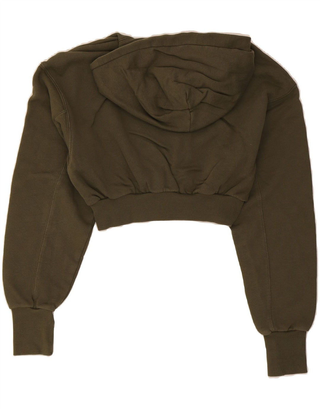 REEBOK Womens Crop Hoodie Jumper UK 4/6 XS Khaki Cotton Vintage Reebok and Second-Hand Reebok from Messina Hembry 