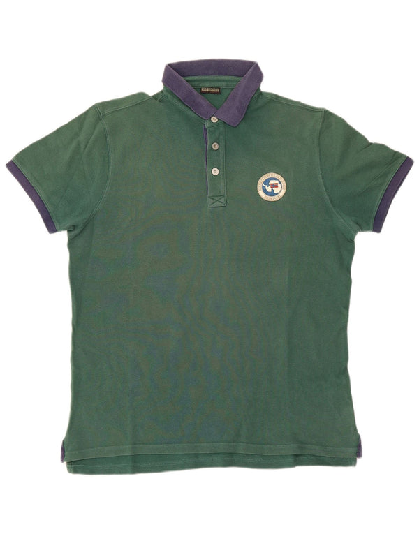 Camisa polo masculina geográfica de rugby Napapijri XL verde algodão colorblock