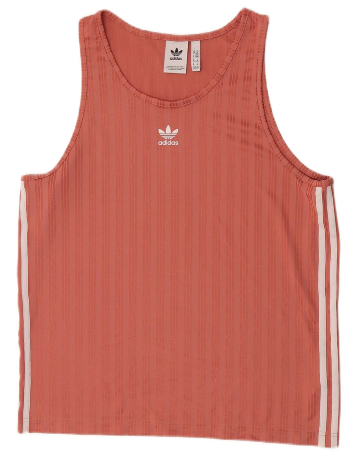 Adidas Mens Colete Top Médio Laranja Listrado Poliéster